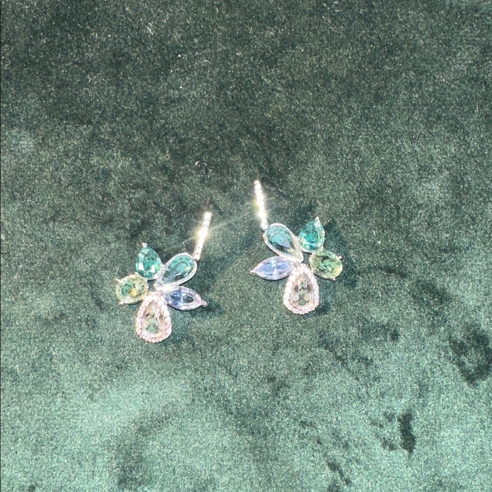 Swarovski Silver and Green Crystal Earrings